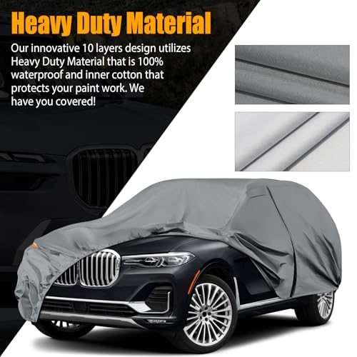 Image of Waterproof Premium Car Covers Replace for 2019-2025 BMW X7, 10 Layers Heavy Duty with Cotton Liner All Weather Car Cover with Zipper Door, Windproof Bands for Snow Rain Dust Protection