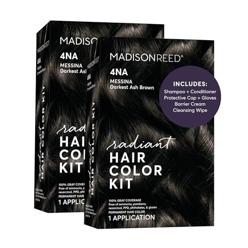 Image of Madison Reed Radiant Hair Color Kit - 4NA Darkest Ash Brown with Cool Smoky Undertones (Messina Brown), Permanent Hair Dye, Dimensional Gray Hair Blending | PPD-Free & Ammonia-Free, 2 Pack