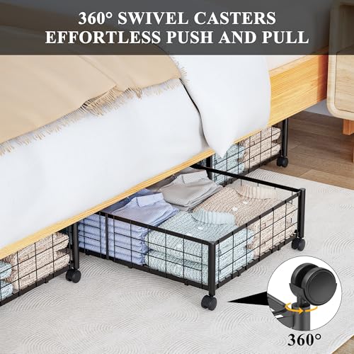 Image of Hleelomi Under Bed Storage with Wheels, 360 Rotating, No-Assembly Underbed Storage Containers, 2PACK