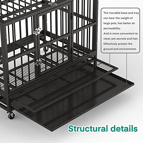 RULI Heavy Duty Dog Cage, 48" Luxury Dog Crate and Kennels for Large Dogs Indoor Outdoor with Double Doors, Locks and Lockable Wheels, Black - Image 6