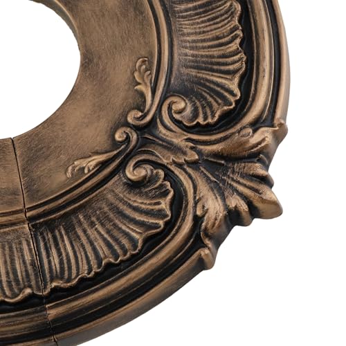 Image of PU Ceiling Medallions 2Pcs, 13.1 Inches x 3.38 Inches, Bronze Tone | Split Type, Fits 3.38 Inches Canopy, European Vintage Carving Style, Synthetic Foam Construction for Easy Installation