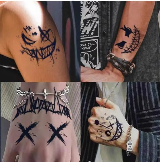 ARYU 15 StüCk Clown Geist Gesicht KräUtersaft Tattoo Aufkleber Halloween Langlebige Tattoo Aufkleber Handgelenk Smiley Gesicht Wasserfest