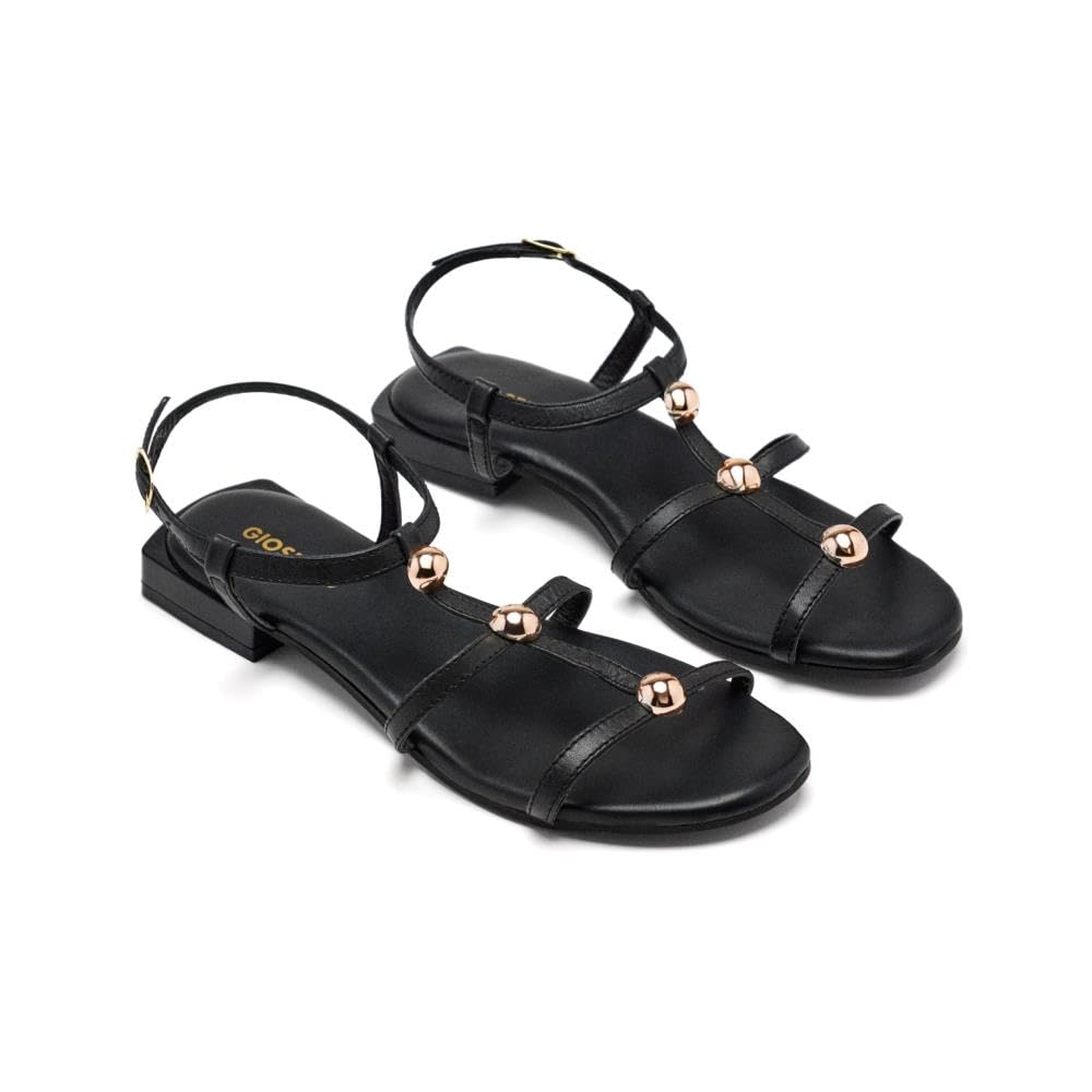 GIOSEPPO Women's Stinnett Flat Sandal, Black/White, 4.5 UK