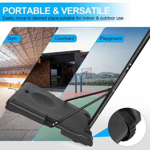 Canasta de baloncesto portátil para exterior e interior, altura ajustable, 170 – 213 cm, equipo de baloncesto portátil con ruedas y tablero resistente a la intemperie, soporte de baloncesto resistente