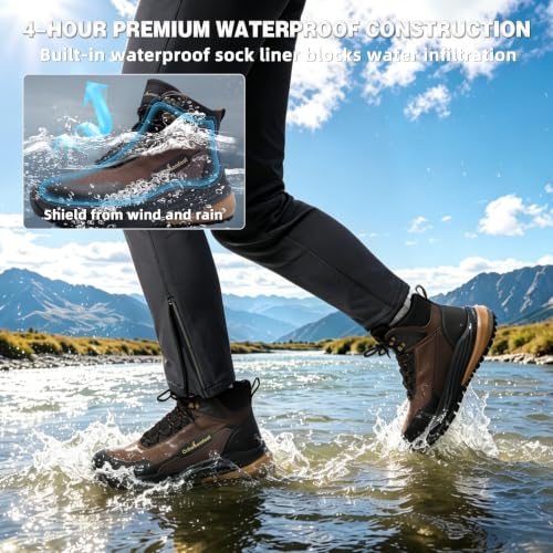 Image of OrthoComfoot Men's Orthopedic Wide Waterproof Hiking Boots: Comfortable Arch Support for Plantar Fasciitis Trail Running Shoes,Orthotic Non-Slip Work Mid Ankle Boots for Foot and Heel Pain Relief