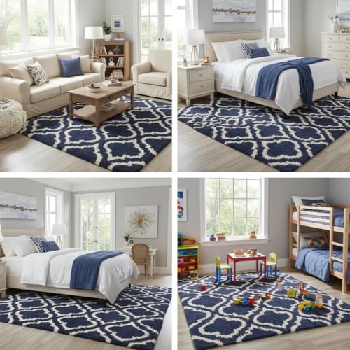 Image of Carpet for Hallway, Kitchen, and Modern InteriorsCarpetCozy Shag Runner for Living Room, Bedroom & Office Decor ETC Size 5x8 feet, Patten-Solid (Blue M-iii)