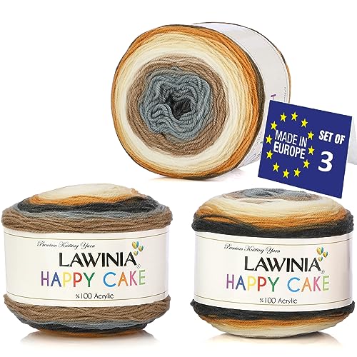 LAWINIA HAPPY CAKE Premium Laine Multicolore Dégradé, Pelotes de Laine Super Douce Pour Bébé 3x 150g-530m Laine Tricoter, Pelote de Laine Multicolore,...