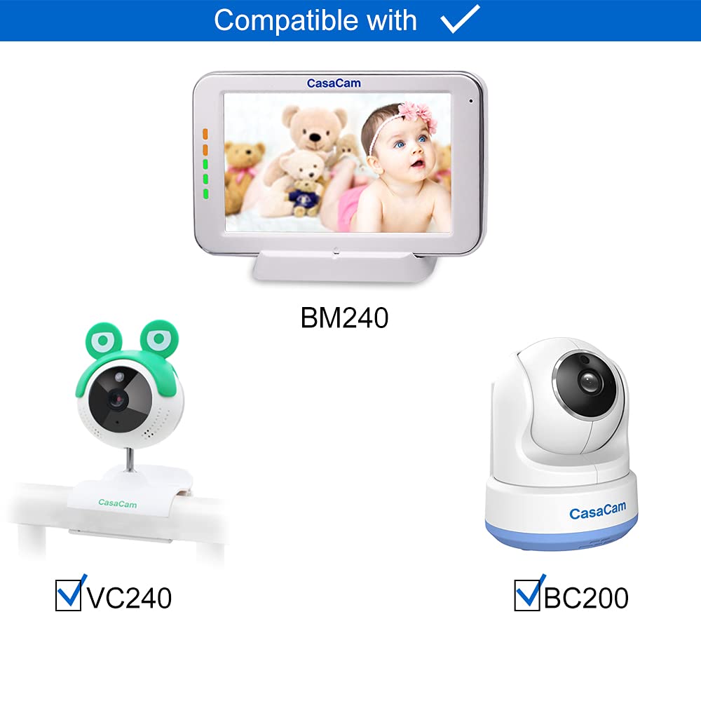 CasaCam BM240 Video Baby Monitor con touchscreen da 5 pollici e videocamera HD clip, audio bidirezionale, ninna nanna, luce notturna, visione notturna automatica e capacità di monitoraggio della