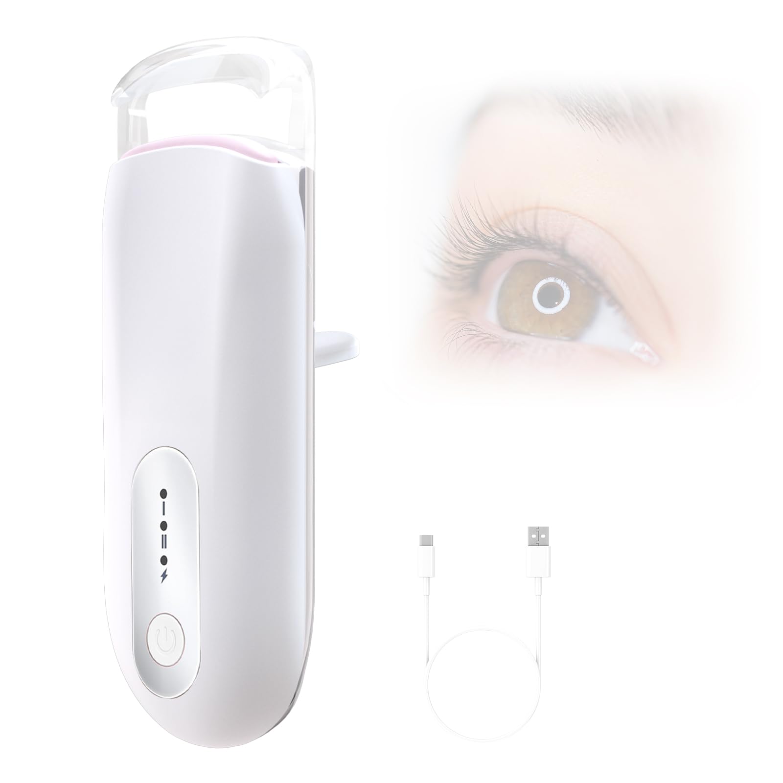 Transparent Heated Eyelash Curler, Electric Eye Lash Curler 10S Fast Heat 24Hrs Long Lasting, Portable Travel Natural C Curl Lashes Type-C Rechargeable Eyelash Curlers (White)