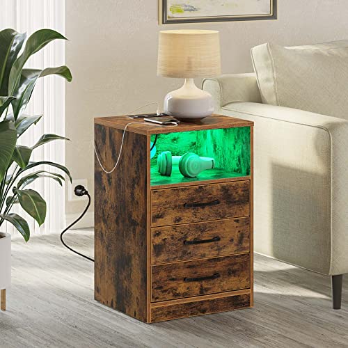 Seventable Nightstand with Wireless Charging Station and LED Lights