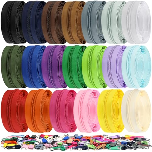 DOITEM Endlos Reißverschluss Set mit Zipper 5mm 40 Meter Inklusive 80 Metall Schieber für Kleidung Tasche Mäppchen Bettwäsche, 20 Farben