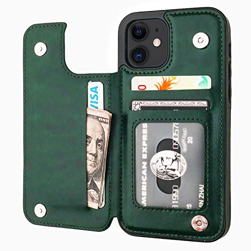 Onetop Compatible with iPhone 12 Compatible with iPhone 12 Pro Wallet Case with Card Holder, PU Leather Kickstand Card Slots Case, Double Magnetic Clasp Durable Shockproof Cover 6.1 Inch(Green)