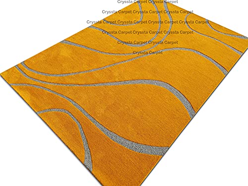 Image of Ocean Wave Modern Carpet for Living Room Bedroom and Hall Size (12 x 15) Feet Color Gold