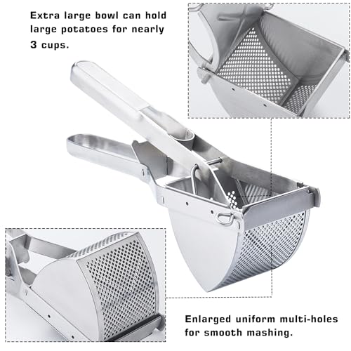 Potato Ricer, AITRAI Large 22oz Potato Ricer and Masher Heavy Duty Stainless Steel Mashed Potato Masher for Smooth and Fluffy Mashed Potatoes