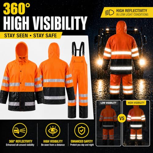 Image of Rain Suit For Men & Women Waterproof Heavy Duty Rain Gear Reflective Jacket for Fishing Outdoor Work Raincoats