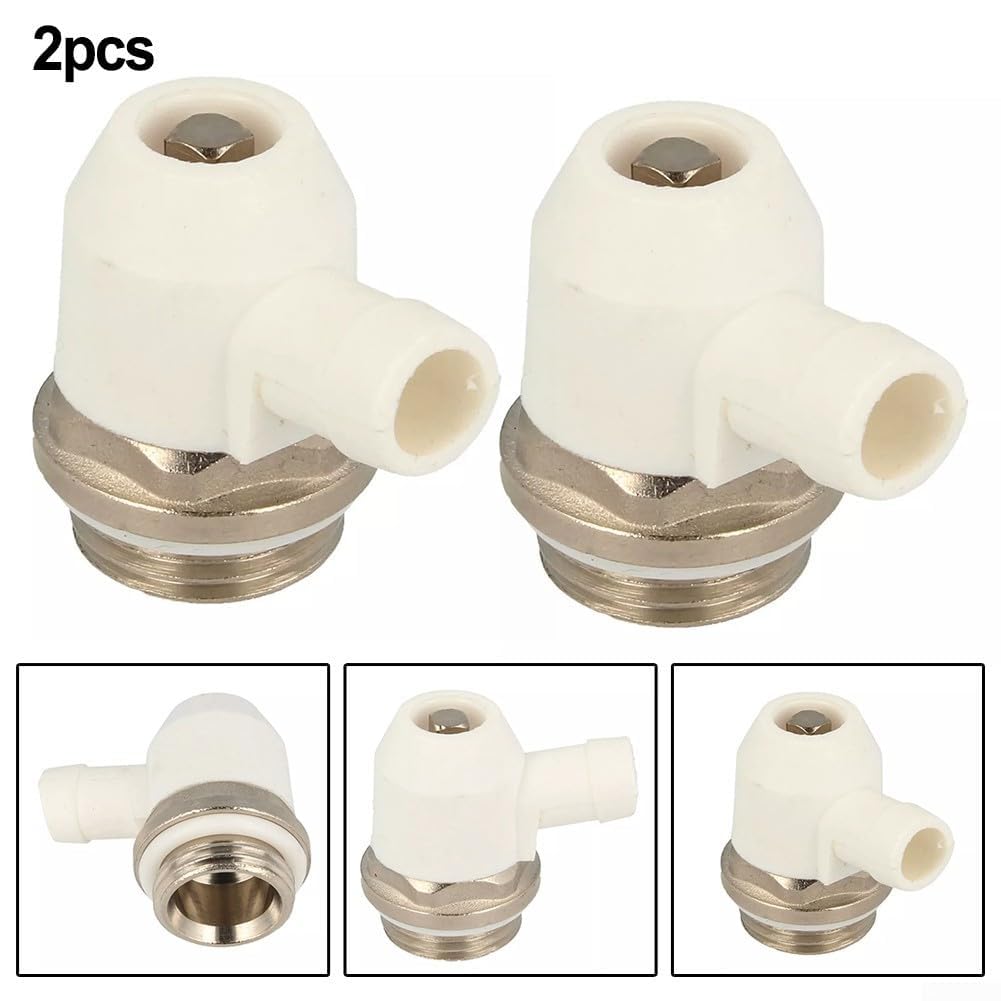 Llave for radiador, paquete de 2 válvulas purga 1/2 pulgada con salida drenaje giratoria, ventilación latón niquelado for sistemas calefacción, rosca autosellante compatible