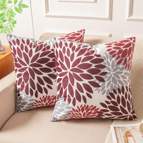 Miuyunya Samt Kissenbezug Weinrot 50x50 Kissenhülle Rot Grau 2er Set...