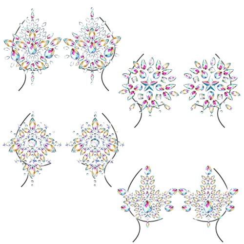 Geyoga 4 Pcs Rhinestone Pasties Crystal Breast Covers Body Jewelry Stick Breast Pasties Chest Stickers for Body