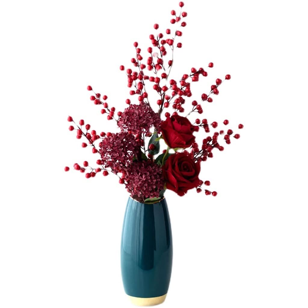 GTHTUHFD Simulation Flower Red Rose Artificial Flower With Ceramic Vase Flower Arrangements Living Room Fake Flowers Bouquets Decoration For Festival