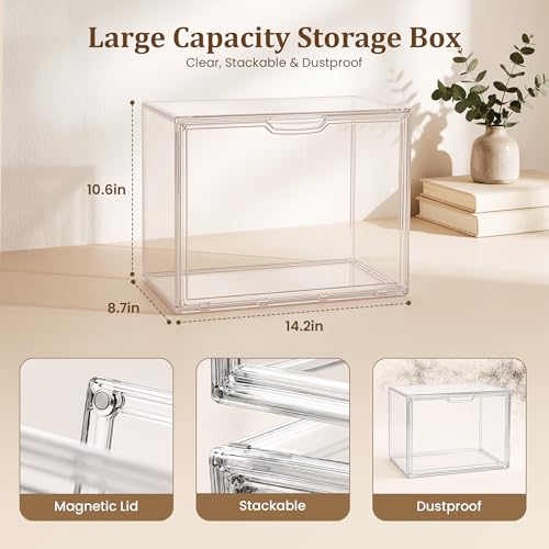 Image of XX-Large Clear Acrylic Display Case, 1 Pack | Extra Large Stackable Storage Bins, Magnetic Door, Dustproof Showcase, For Figures, Football Helmet, Shoes, Collectibles