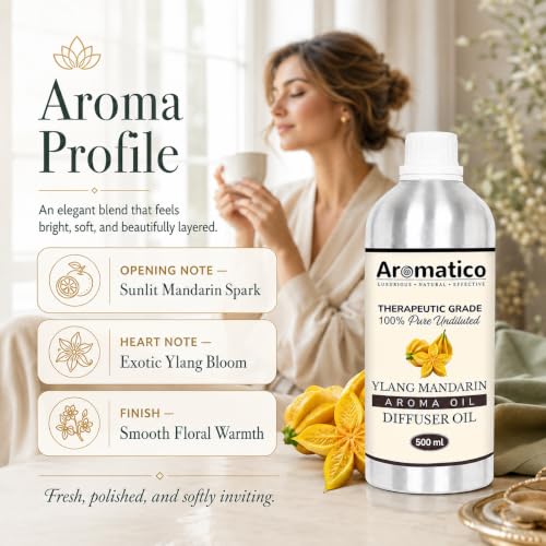 Image of AROMATICO Ylang Mandarin Diffuser Oil with Strong, Long-Lasting Aroma for Homes, Offices & Showrooms. Aromatherapy, Diffusers, Air Purifiers, Vaporizers - 500ML