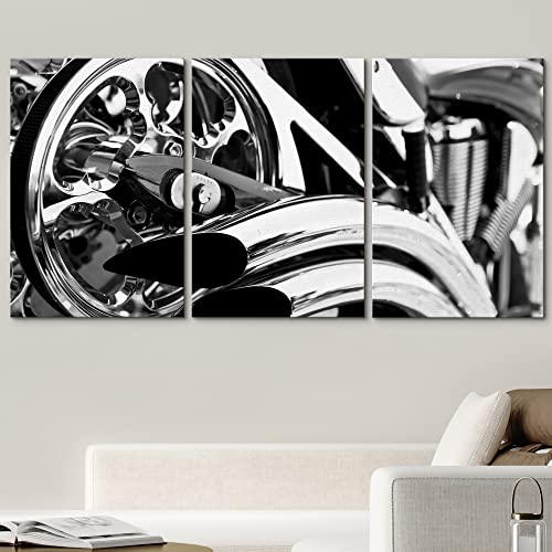 Wall26 Canvas Print Wall Art Set Black & White Close Up Of Motorcycle Transportation Vehicles Photography Realism Modern Scenic Relax/Calm Dark For Living Room, Bedroom, Office - 24"X36"X3 #TOP1
