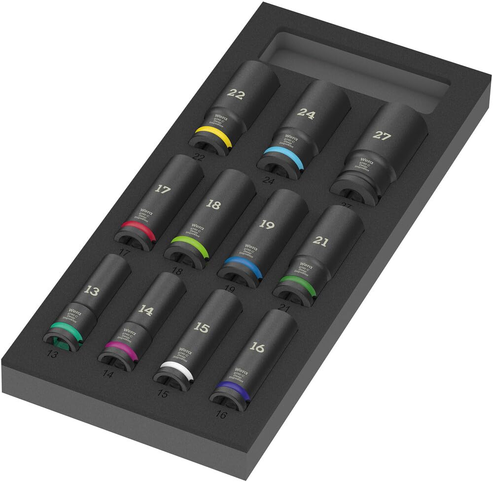 Wera Mutlicolour 9725 Thermoformed Sponge Zyklop C, 1/2", Impaktor Deep Set 1, 11-Piece