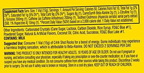 Cellucor C4 Shot Rocks, Pre Workout Energy Candy With Caffeine & beta Alanine, Icy Blue Razz, (Pack Of 12)