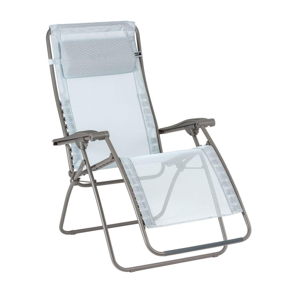 Lafuma MOBILIER - Fauteuil Relax Zéro Gravité RSXA Clip - Chaise Longue Pliante Terrasse et Jardin - Toile Batyline Résistante - Transat Multiposition, Tout Confort, Fabriqué en France - Bleu Ciel