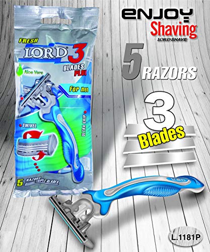 LORD Triple Plus 3 Blade Disposable Razor for Men, Pack of 5