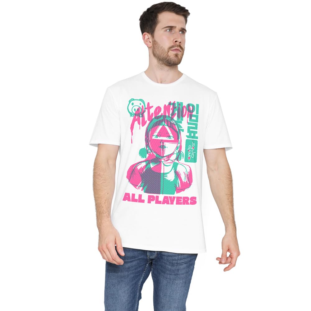 Squid Game Unisex White Attention All Players T Shirt, XXXXX-Large