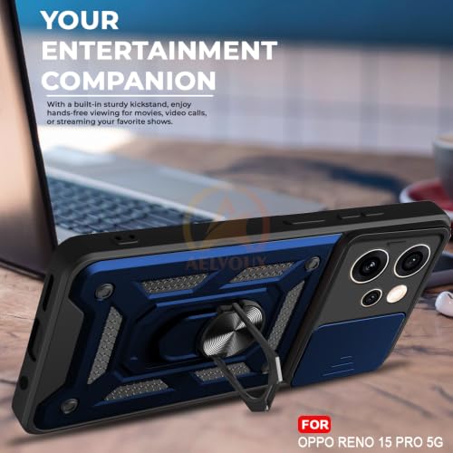 Image of Armor Bumper Back Cover Case for Oppo Reno 15 Pro 5G Rotating Camera Cover, Ring Holder & Kickstand | Heavy Duty & 360 Degree Protection Oppo Reno 15 Pro 5G Back Cover (Blue)