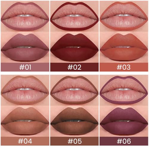 Image of evpct 6Pcs Retractable Lip Liner Pencils Set Pack for Shaping & Sculpting Lips, Mauve Maroon Red Orange Nude Chocolate Dark Brown Plum Creamy Matte Gel Lip Liner Lipliners Pencil delineador de labios