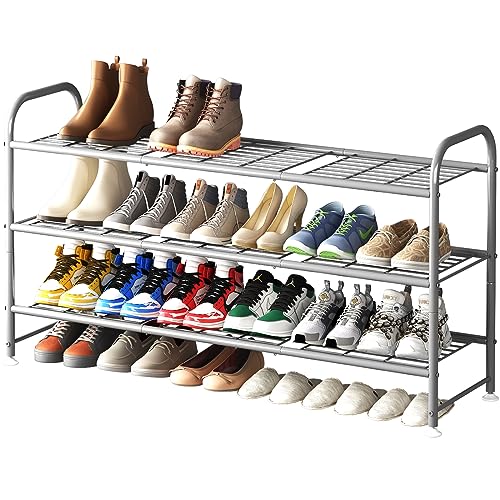 Image of LINZINAR Shoe Rack 3 Tier Long Metal Shoe Organizer for Closet Entryway Grey