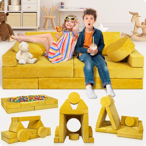 Image of Lunix Modular Kids Play Couch, 14-Piece Sectional Sofa | Playroom furniture for building forts, slides & reading nooks — from toddlers to preteens
