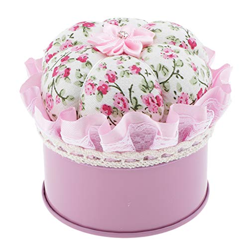 Easnea Lovely Pin Cushion Floral Pumpkin Wrist Pin Cushions with Storage Case Needle Pincushions for Sewing Quilting Pins Holder (Flowers) - Pink