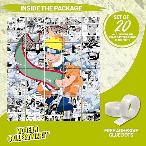 Image of MODERN GALLERY MART Pack of 20 Naruto Manga Poster | A4 Size Anime Wall Art (8.3 x 11.7 inch) | Manga Posters with Glue Dots | Anime Poster for Bedroom, Living Room, Office (1)
