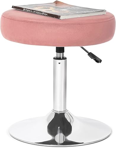 Homebeez Otomana redonda de terciopelo ajustable, taburete giratorio de 360 para maquillaje, silla de tocador, color rosa