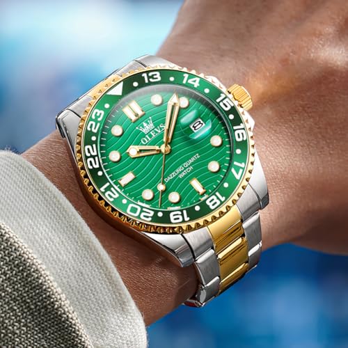 Image of OLEVS Watch Men Luxury Big Face Dress Easy Read Mens Watches with Date Waterproof Luminous Stainless Steel Watches for Men Business Fashion Analog Quartz Men's Wrist Watches Rotatable Bezel Men Watch