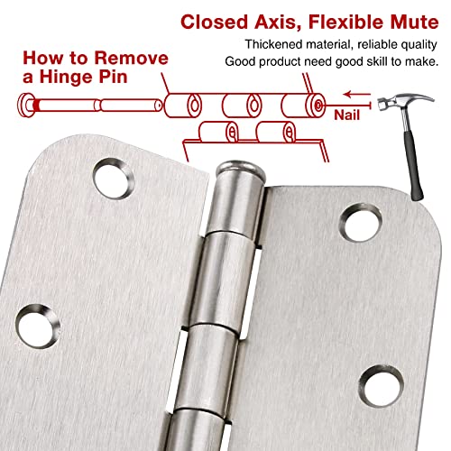 Image of 42 Pack Rounded Door Hinges Brushed Nickel 3.5 inch x 3-1 /2 inch, 5 /8 inch Radius Heavy Duty Steel Iron 3 inchHinge for Doors, Interior Room,Outdoor Window,Constructition Hardware Kit Home Decor Essentials
