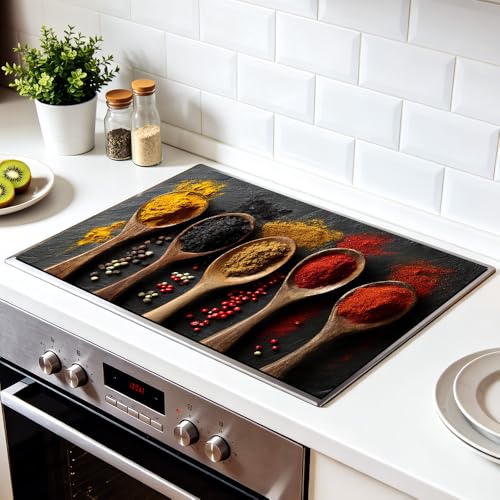 Image of Wooden Spoons & Spices Stove Top Cover 28.35x20.47in, Covers for an Electric Stove, Gas Stove Mat, Stove Burner Cover for Spring Kitchen.