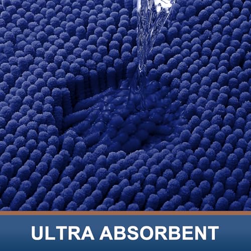 Smiry Luxury Chenille Bathroom Rugs 36x24, Extra Soft and Absorbent Shaggy Bath Mat, Machine Washable, Non-Slip Plush Carpet Runner for Tub, Shower, and Floor, Home Decor Accessories, Royal Blue