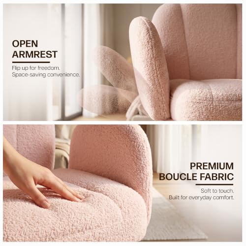 Image of DROGO Petal Boucle Fabric Office Chair for Work & Home | Vanity Desk Chair for Bedroom & Living Room | Computer Chair with 135 Recline & Rocking Function | Heavy Duty Metal Base, 1Yr Warranty (Pink)