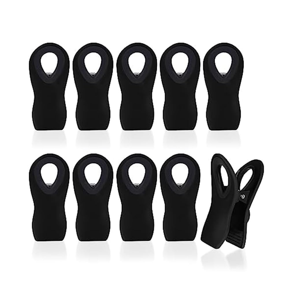 Graootoly 10 Piece Magnetic Chip Clips Black Plastic for Food Packages,Chip Bag Clip and Kitchen Storage