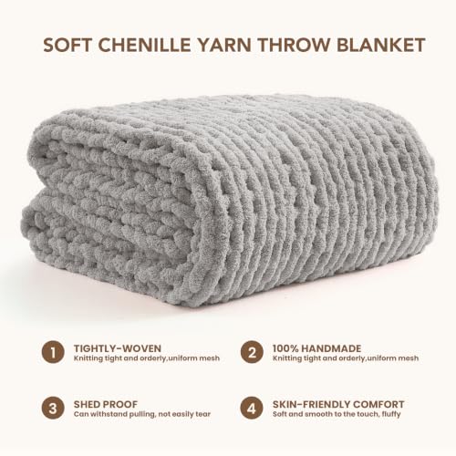 Image of L'AGRATY Chunky Knit Throw Blanket for Couch, 50'' x 70'' Knit Throw, Grey