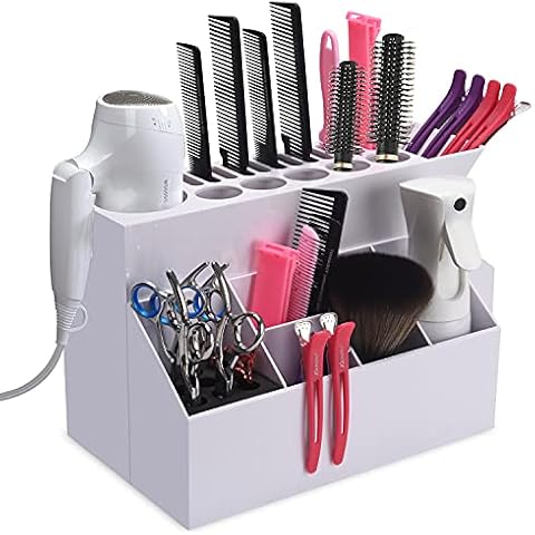 Noverlife Hairdressing Tool Holder, Multifunctional Detachable Large Storage Box, Hairdressing Combs Clips Scissors Hair Desktop Organizer, Wear Resistant Washable Anti Slip Scissor Holder - White Cover