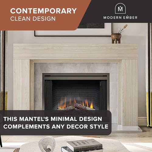 Image of Modern Ember Sabine Wood Fireplace Mantel Surround Kit, Unfinished 48 inch x 42 inch Opening | 72 inch x 54 inch Overall | Minimal Modern Aesthetic; Includes Wooden Mantel Surround & Shelf
