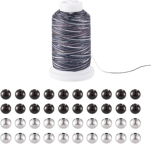 Mega Pet Kit de fabricación de pulseras de cuentas, 40 cuentas redondas de acero inoxidable 304 de 0.315 in con 1 rollo de 0.020 in, cuerda de
