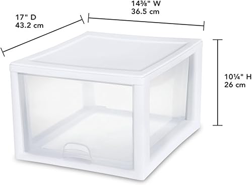 Miniatura 3 de Sterilite 27 Quart White Frame Clear Plastic Stackable Storage Container Bin wSingle Drawer for Craft, Pantry, Sink, & Desktop Organization, 16 Pack