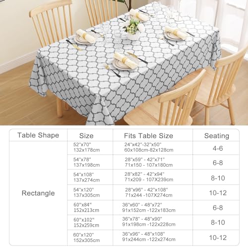 Image of Smiry Rectangle Table Cloth, Waterproof Vinyl Tablecloth with Flannel Backing for Rectangle Tables, Wipeable Spillproof Plastic Tablecloths for Dining, Camping, Indoor and Outdoor 60 inch x 120 inch, White